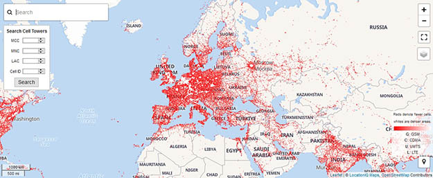 online Database of EM / RF trasmiting Cell Towers