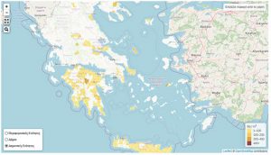 Карта воздействия газа радона - Греция