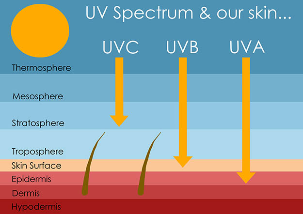 UVA, UVB, UVC - effects on skin